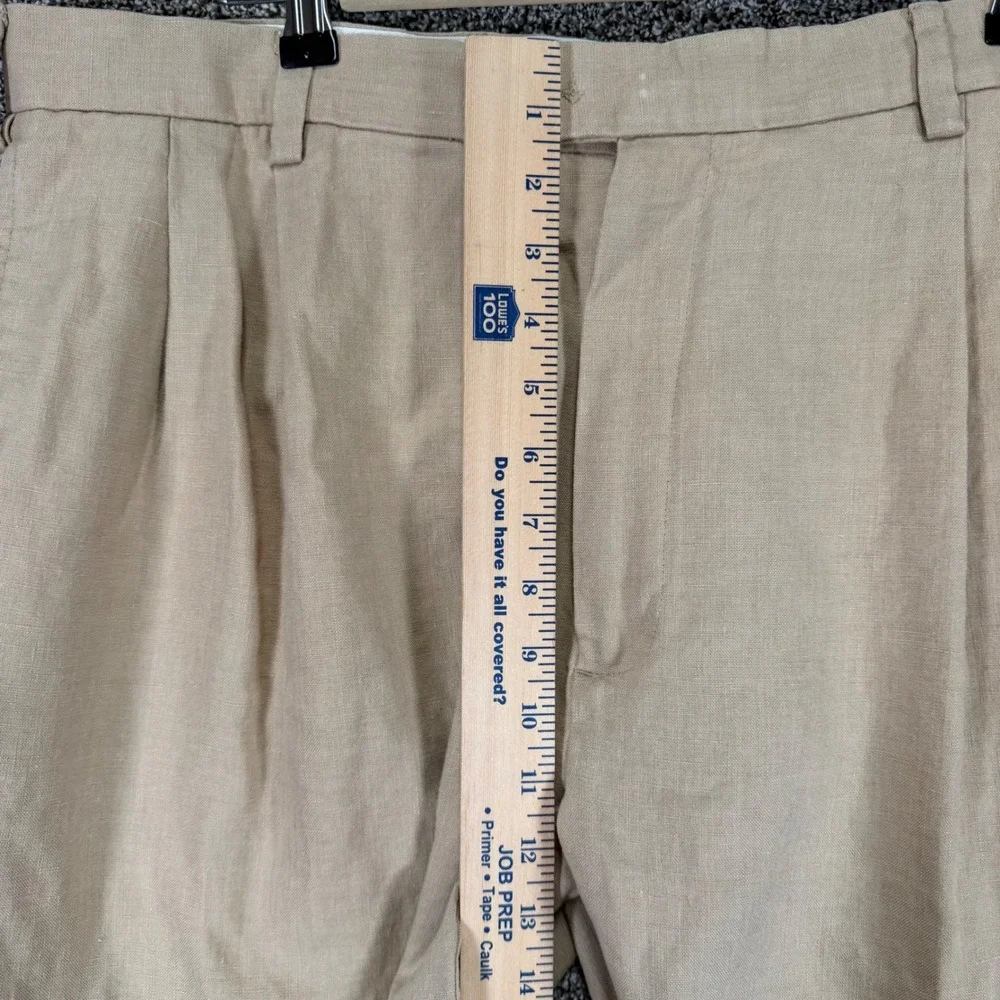 Jos A Bank Pants Mens 38/29 Tan 100% Linen Pleated Cuffed Traveler Collection